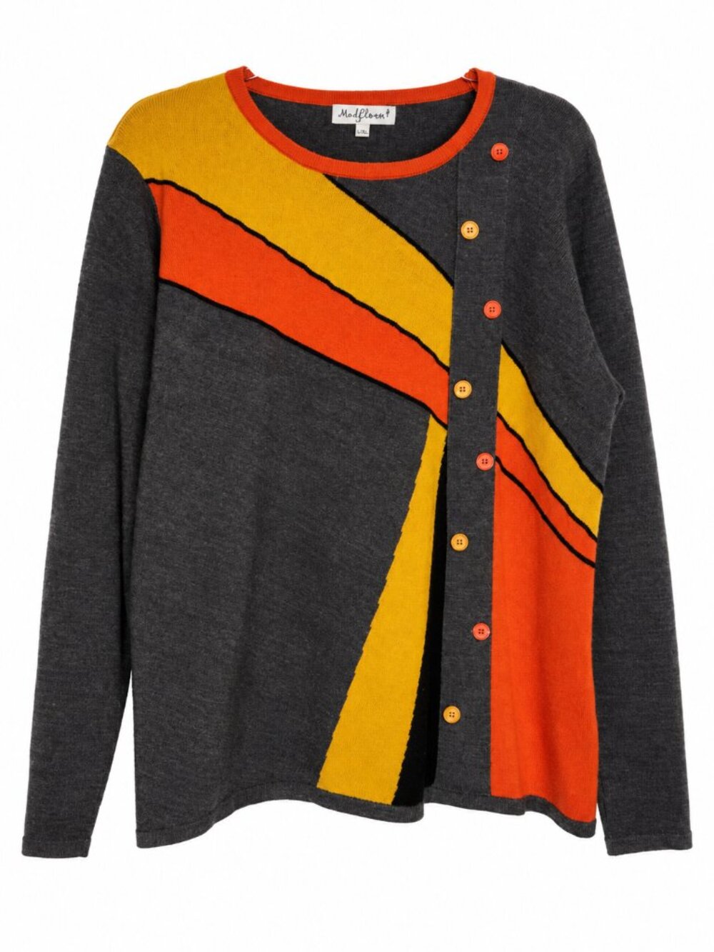 Mudflower Knit Top Charcoal Colorblock Button Front Sweater Size Large